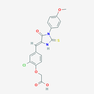 molecular formula C19H15ClN2O5S B306998 (2-Chloro-4-{[1-(4-methoxyphenyl)-5-oxo-2-thioxo-4-imidazolidinylidene]methyl}phenoxy)acetic acid 