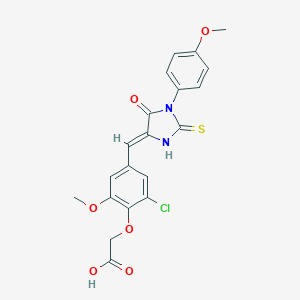 molecular formula C20H17ClN2O6S B307001 (2-Chloro-6-methoxy-4-{[1-(4-methoxyphenyl)-5-oxo-2-thioxo-4-imidazolidinylidene]methyl}phenoxy)acetic acid 