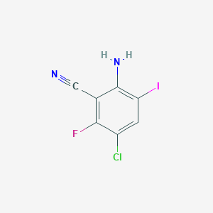 molecular formula C7H3ClFIN2 B3070043 2-氨基-5-氯-6-氟-3-碘苯腈 CAS No. 1000577-85-4