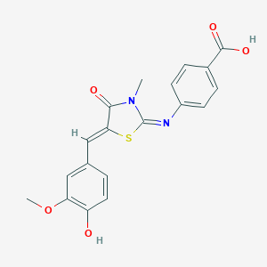 molecular formula C19H16N2O5S B307007 4-{[5-(4-Hydroxy-3-methoxybenzylidene)-3-methyl-4-oxo-1,3-thiazolidin-2-ylidene]amino}benzoic acid 