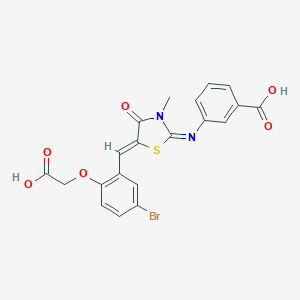 molecular formula C20H15BrN2O6S B307017 3-({5-[5-Bromo-2-(carboxymethoxy)benzylidene]-3-methyl-4-oxo-1,3-thiazolidin-2-ylidene}amino)benzoic acid 