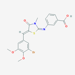 molecular formula C20H17BrN2O5S B307026 3-{[5-(3-Bromo-4,5-dimethoxybenzylidene)-3-methyl-4-oxo-1,3-thiazolidin-2-ylidene]amino}benzoic acid 