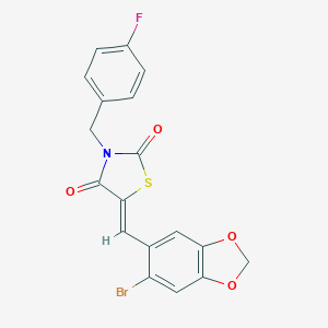 molecular formula C18H11BrFNO4S B307031 5-[(6-Bromo-1,3-benzodioxol-5-yl)methylene]-3-(4-fluorobenzyl)-1,3-thiazolidine-2,4-dione 