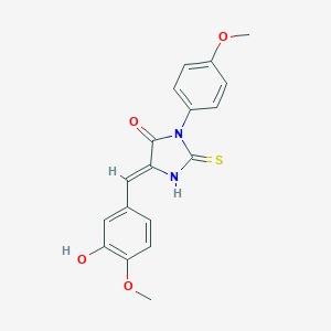 molecular formula C18H16N2O4S B307033 5-(3-Hydroxy-4-methoxybenzylidene)-3-(4-methoxyphenyl)-2-thioxo-4-imidazolidinone 