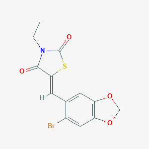 molecular formula C13H10BrNO4S B307041 5-[(6-Bromo-1,3-benzodioxol-5-yl)methylene]-3-ethyl-1,3-thiazolidine-2,4-dione 