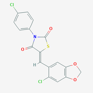 molecular formula C17H9Cl2NO4S B307048 (5Z)-5-[(6-chloro-1,3-benzodioxol-5-yl)methylidene]-3-(4-chlorophenyl)-1,3-thiazolidine-2,4-dione 