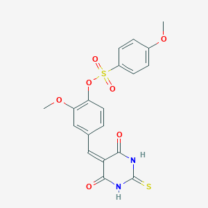 molecular formula C19H16N2O7S2 B307049 4-[(4,6-dioxo-2-thioxotetrahydro-5(2H)-pyrimidinylidene)methyl]-2-methoxyphenyl 4-methoxybenzenesulfonate 