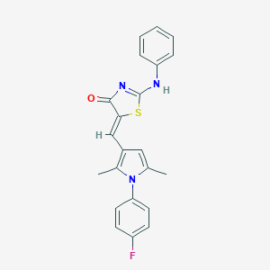 molecular formula C22H18FN3OS B307056 (5Z)-2-anilino-5-[[1-(4-fluorophenyl)-2,5-dimethylpyrrol-3-yl]methylidene]-1,3-thiazol-4-one 