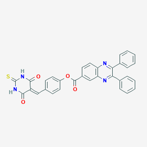 molecular formula C32H20N4O4S B307059 4-[(4,6-dioxo-2-thioxotetrahydropyrimidin-5(2H)-ylidene)methyl]phenyl 2,3-diphenylquinoxaline-6-carboxylate 