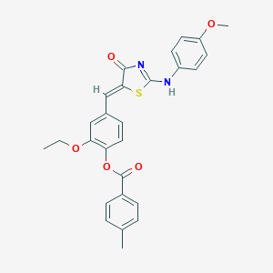 molecular formula C27H24N2O5S B307063 [2-ethoxy-4-[(Z)-[2-(4-methoxyanilino)-4-oxo-1,3-thiazol-5-ylidene]methyl]phenyl] 4-methylbenzoate 