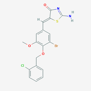 molecular formula C18H14BrClN2O3S B307064 5-{3-Bromo-4-[(2-chlorobenzyl)oxy]-5-methoxybenzylidene}-2-imino-1,3-thiazolidin-4-one 