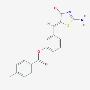 molecular formula C18H14N2O3S B307065 3-[(Z)-(2-imino-4-oxo-1,3-thiazolidin-5-ylidene)methyl]phenyl 4-methylbenzoate 
