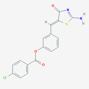 molecular formula C17H11ClN2O3S B307067 3-[(2-Imino-4-oxo-1,3-thiazolidin-5-ylidene)methyl]phenyl 4-chlorobenzoate 