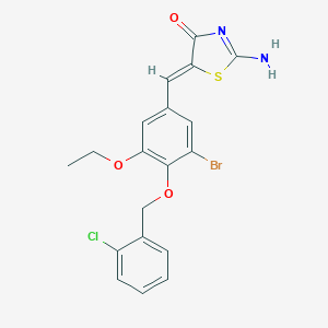 molecular formula C19H16BrClN2O3S B307069 5-{3-Bromo-4-[(2-chlorobenzyl)oxy]-5-ethoxybenzylidene}-2-imino-1,3-thiazolidin-4-one 