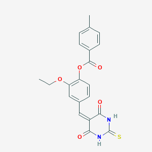molecular formula C21H18N2O5S B307070 4-[(4,6-dioxo-2-thioxotetrahydropyrimidin-5(2H)-ylidene)methyl]-2-ethoxyphenyl 4-methylbenzoate 