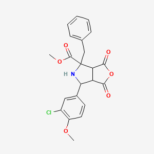 molecular formula C22H20ClNO6 B3070706 methyl 4-benzyl-6-(3-chloro-4-methoxyphenyl)-1,3-dioxohexahydro-1H-furo[3,4-c]pyrrole-4-carboxylate CAS No. 1005240-82-3