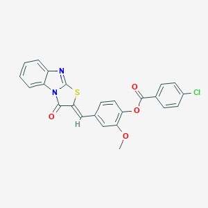 molecular formula C24H15ClN2O4S B307074 2-methoxy-4-[(Z)-(3-oxo[1,3]thiazolo[3,2-a]benzimidazol-2(3H)-ylidene)methyl]phenyl 4-chlorobenzoate 