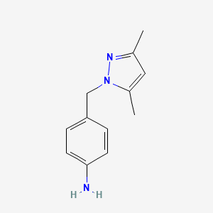 molecular formula C12H15N3 B3070745 4-[(3,5-dimethyl-1H-pyrazol-1-yl)methyl]aniline CAS No. 1005596-25-7