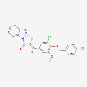 molecular formula C24H16Cl2N2O3S B307076 2-{3-chloro-4-[(4-chlorobenzyl)oxy]-5-methoxybenzylidene}[1,3]thiazolo[3,2-a]benzimidazol-3(2H)-one 