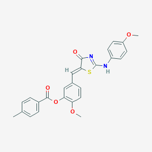 molecular formula C26H22N2O5S B307078 [2-methoxy-5-[(Z)-[2-(4-methoxyanilino)-4-oxo-1,3-thiazol-5-ylidene]methyl]phenyl] 4-methylbenzoate 