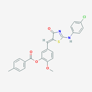 molecular formula C25H19ClN2O4S B307080 [5-[(Z)-[2-(4-chloroanilino)-4-oxo-1,3-thiazol-5-ylidene]methyl]-2-methoxyphenyl] 4-methylbenzoate 