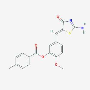 molecular formula C19H16N2O4S B307082 5-[(2-Imino-4-oxo-1,3-thiazolidin-5-ylidene)methyl]-2-methoxyphenyl 4-methylbenzoate 