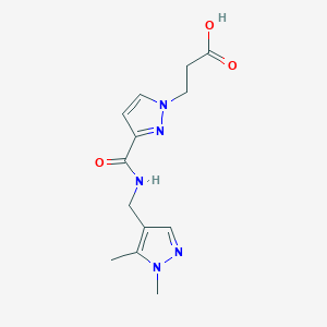 molecular formula C13H17N5O3 B3070865 3-(3-(((1,5-Dimethyl-1H-pyrazol-4-yl)methyl)carbamoyl)-1H-pyrazol-1-yl)propanoic acid CAS No. 1006453-95-7