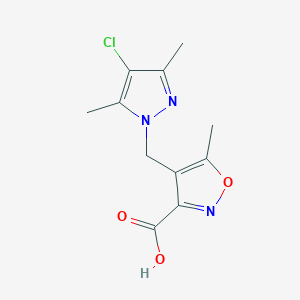molecular formula C11H12ClN3O3 B3070867 4-[(4-chloro-3,5-dimethyl-1H-pyrazol-1-yl)methyl]-5-methylisoxazole-3-carboxylic acid CAS No. 1006455-02-2