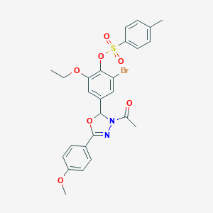 molecular formula C26H25BrN2O7S B307096 4-[3-Acetyl-5-(4-methoxyphenyl)-2,3-dihydro-1,3,4-oxadiazol-2-yl]-2-bromo-6-ethoxyphenyl 4-methylbenzenesulfonate 