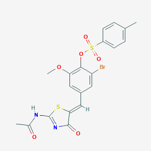 molecular formula C20H17BrN2O6S2 B307097 4-{[2-(Acetylimino)-4-oxo-1,3-thiazolidin-5-ylidene]methyl}-2-bromo-6-methoxyphenyl 4-methylbenzenesulfonate 