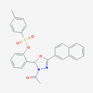 molecular formula C27H22N2O5S B307100 2-[3-Acetyl-5-(2-naphthyl)-2,3-dihydro-1,3,4-oxadiazol-2-yl]phenyl 4-methylbenzenesulfonate 