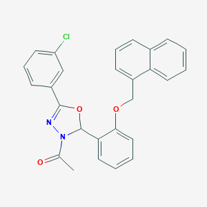 molecular formula C27H21ClN2O3 B307101 2-[3-Acetyl-5-(3-chlorophenyl)-2,3-dihydro-1,3,4-oxadiazol-2-yl]phenyl 1-naphthylmethyl ether 