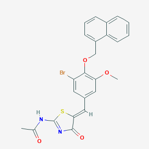 molecular formula C24H19BrN2O4S B307102 N-{5-[3-bromo-5-methoxy-4-(1-naphthylmethoxy)benzylidene]-4-oxo-1,3-thiazolidin-2-ylidene}acetamide 