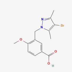 molecular formula C14H15BrN2O3 B3071040 3-[(4-bromo-3,5-dimethyl-1H-pyrazol-1-yl)methyl]-4-methoxybenzoic acid CAS No. 1007515-16-3