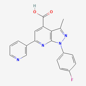 molecular formula C19H13FN4O2 B3071460 1-(4-Fluorophenyl)-3-methyl-6-(3-pyridyl)pyrazolo[5,4-b]pyridine-4-carboxylic acid CAS No. 1011396-91-0