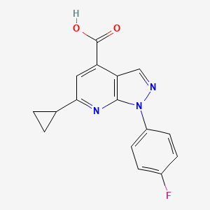 molecular formula C16H12FN3O2 B3071470 6-环丙基-1-(4-氟苯基)-1H-吡唑并[3,4-b]吡啶-4-羧酸 CAS No. 1011397-09-3