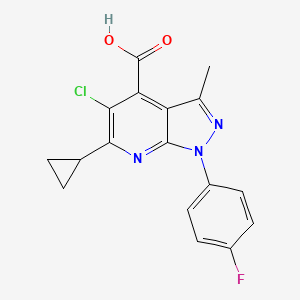 molecular formula C17H13ClFN3O2 B3071479 5-氯-6-环丙基-1-(4-氟苯基)-3-甲基-1H-吡唑并[3,4-b]吡啶-4-羧酸 CAS No. 1011397-20-8