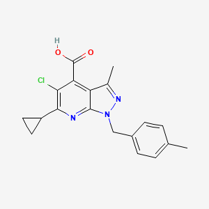 molecular formula C19H18ClN3O2 B3071492 5-氯-6-环丙基-3-甲基-1-(4-甲基苄基)-1H-吡唑并[3,4-b]吡啶-4-羧酸 CAS No. 1011397-37-7