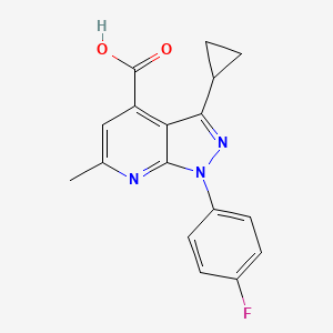 molecular formula C17H14FN3O2 B3071499 3-环丙基-1-(4-氟苯基)-6-甲基-1H-吡唑并[3,4-b]吡啶-4-羧酸 CAS No. 1011397-49-1