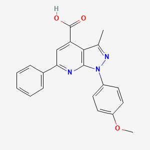 molecular formula C21H17N3O3 B3071517 1-(4-甲氧基苯基)-3-甲基-6-苯基-1H-吡唑并[3,4-b]吡啶-4-羧酸 CAS No. 1011397-71-9