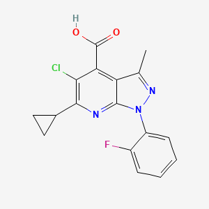 molecular formula C17H13ClFN3O2 B3071519 5-chloro-6-cyclopropyl-1-(2-fluorophenyl)-3-methyl-1H-pyrazolo[3,4-b]pyridine-4-carboxylic acid CAS No. 1011397-82-2