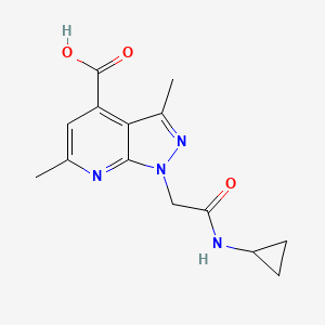 molecular formula C14H16N4O3 B3071535 1-(2-(Cyclopropylamino)-2-oxoethyl)-3,6-dimethyl-1H-pyrazolo[3,4-b]pyridine-4-carboxylic acid CAS No. 1011398-12-1