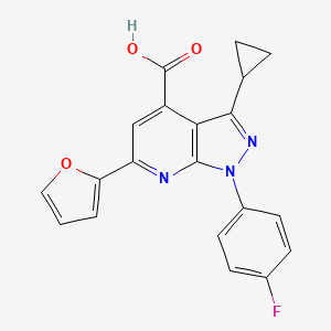 molecular formula C20H14FN3O3 B3071559 3-环丙基-1-(4-氟苯基)-6-(呋喃-2-基)-1H-吡唑并[3,4-b]吡啶-4-羧酸 CAS No. 1011398-56-3