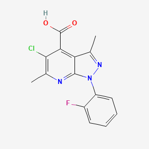 molecular formula C15H11ClFN3O2 B3071568 5-chloro-1-(2-fluorophenyl)-3,6-dimethyl-1H-pyrazolo[3,4-b]pyridine-4-carboxylic acid CAS No. 1011398-61-0