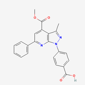 molecular formula C22H17N3O4 B3071584 4-(4-(Methoxycarbonyl)-3-methyl-6-phenyl-1H-pyrazolo[3,4-b]pyridin-1-yl)benzoic acid CAS No. 1011398-75-6