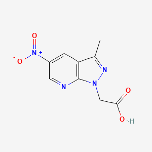 molecular formula C9H8N4O4 B3071586 (3-甲基-5-硝基-1H-吡唑并[3,4-b]吡啶-1-基)乙酸 CAS No. 1011398-78-9