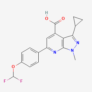 molecular formula C18H15F2N3O3 B3071595 3-环丙基-6-(4-(二氟甲氧基)苯基)-1-甲基-1H-吡唑并[3,4-b]吡啶-4-羧酸 CAS No. 1011398-84-7