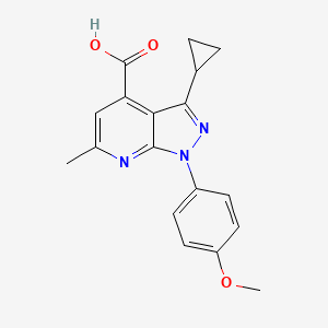 molecular formula C18H17N3O3 B3071611 3-环丙基-1-(4-甲氧基苯基)-6-甲基-1H-吡唑并[3,4-b]吡啶-4-羧酸 CAS No. 1011399-73-7