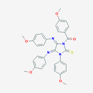 molecular formula C32H28N4O5S B307175 1-(4-Methoxybenzoyl)-3-(4-methoxyphenyl)-4,5-bis[(4-methoxyphenyl)imino]imidazolidine-2-thione 