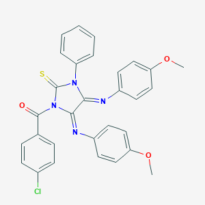 molecular formula C30H23ClN4O3S B307179 [4,5-Bis[(4-methoxyphenyl)imino]-3-phenyl-2-sulfanylidene-1-imidazolidinyl]-(4-chlorophenyl)methanone 